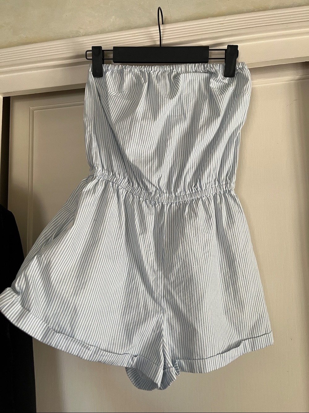 Light Blue Striped Women’s Shorts Romper